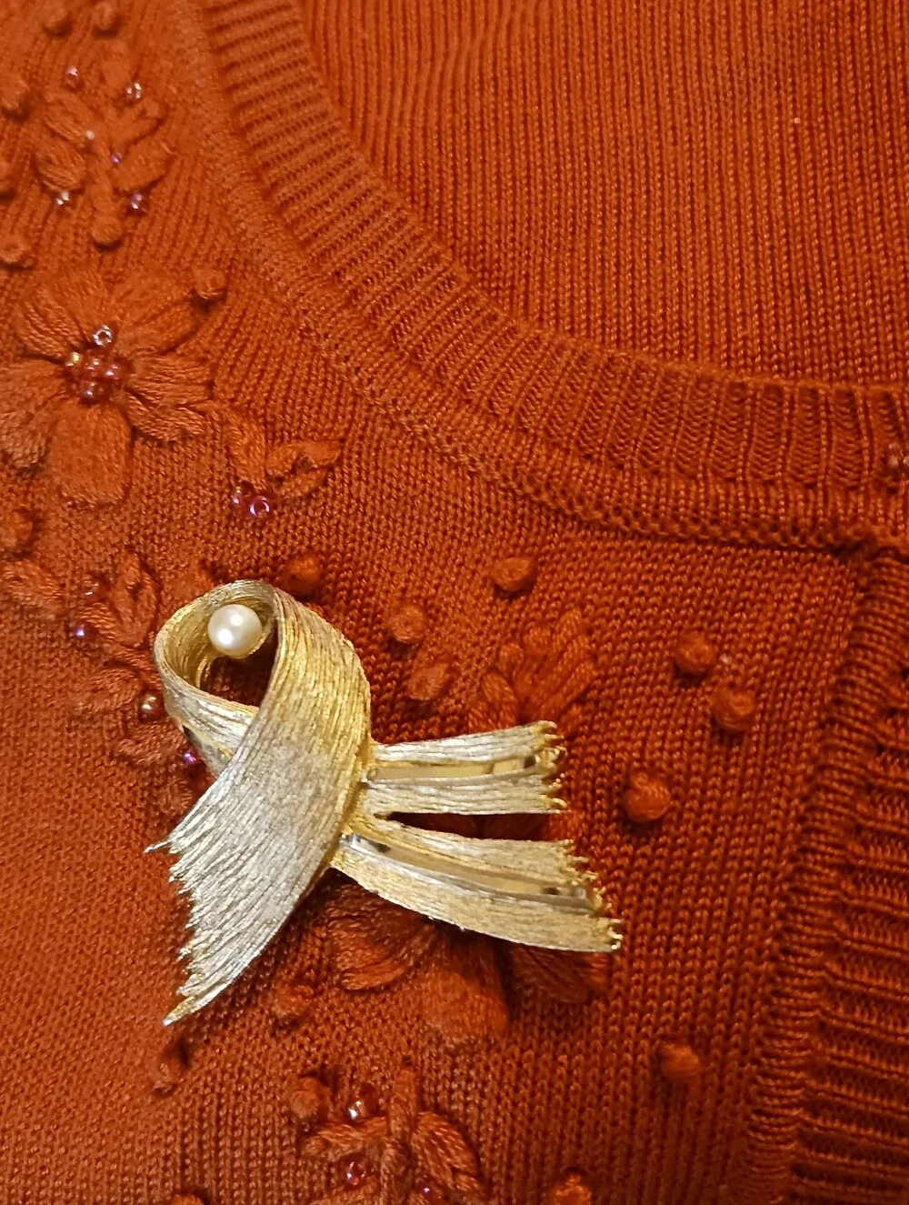 Vintage 1960s Monet Sweater Brooch, Faux Pearl Accent